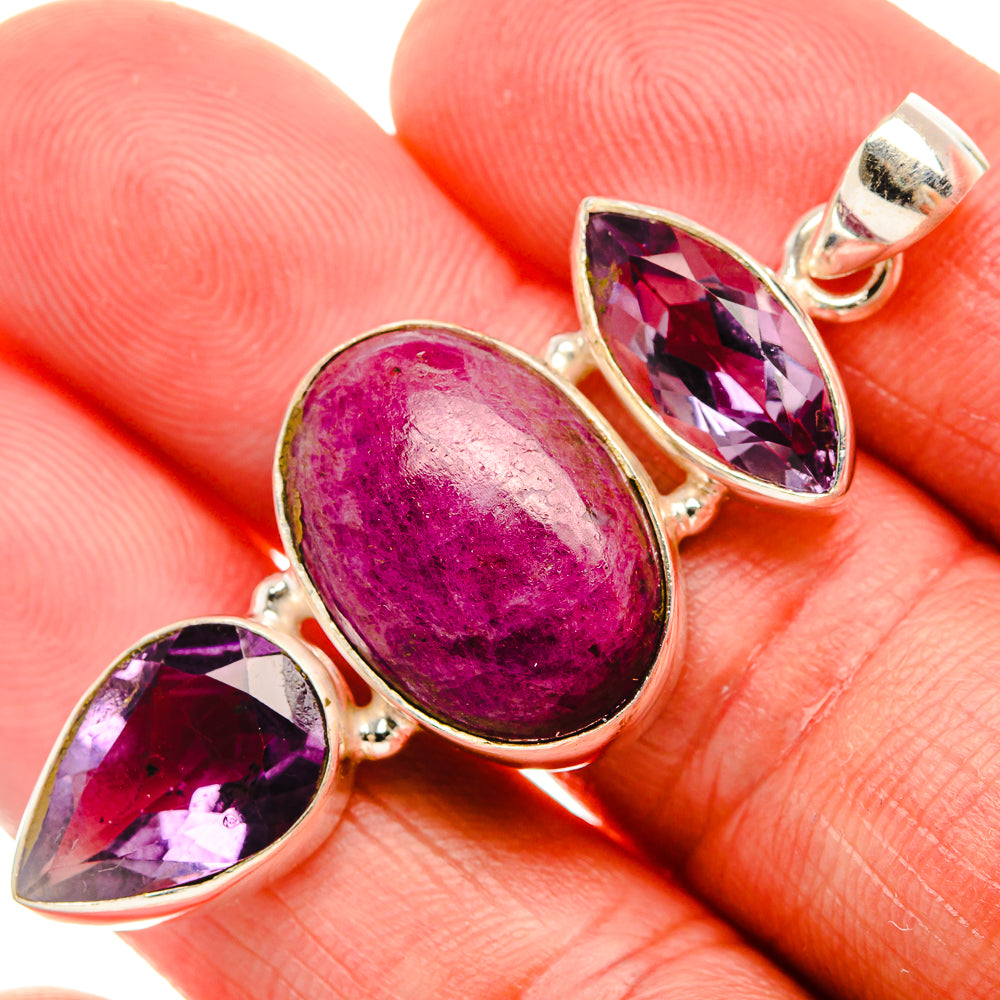 Ruby Fuchsite, Amethyst Pendant 2" (925 Sterling Silver) PD38068