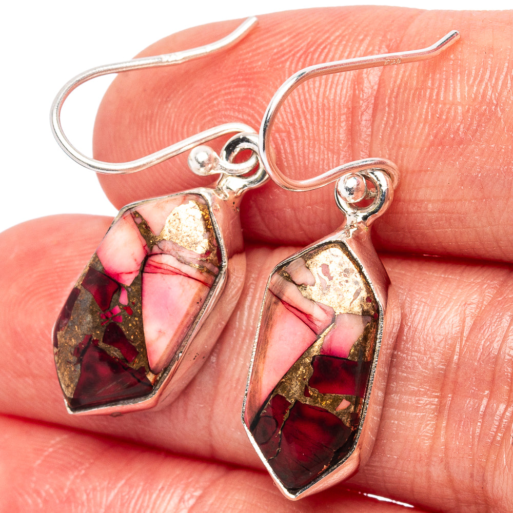 Red Dahlia Mohave Turquoise Earrings 1 3/8" (.925 Sterling Silver)