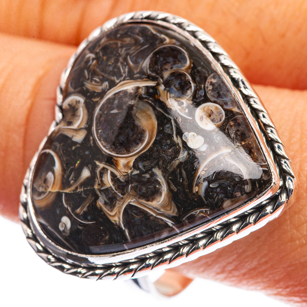 Large Turritella Agate 925 Sterling Silver Ring Size 11