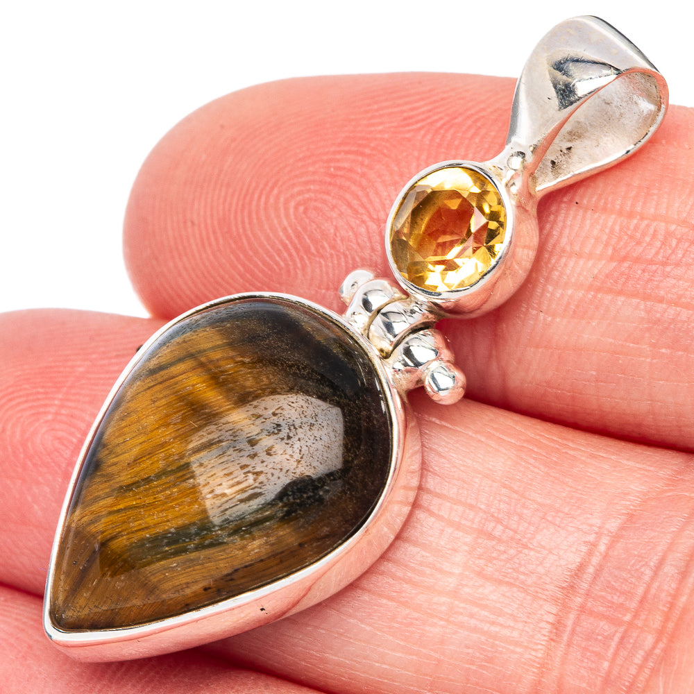 Tiger Eye, Citrine Pendant 1 1/2" (925 Sterling Silver) P41040