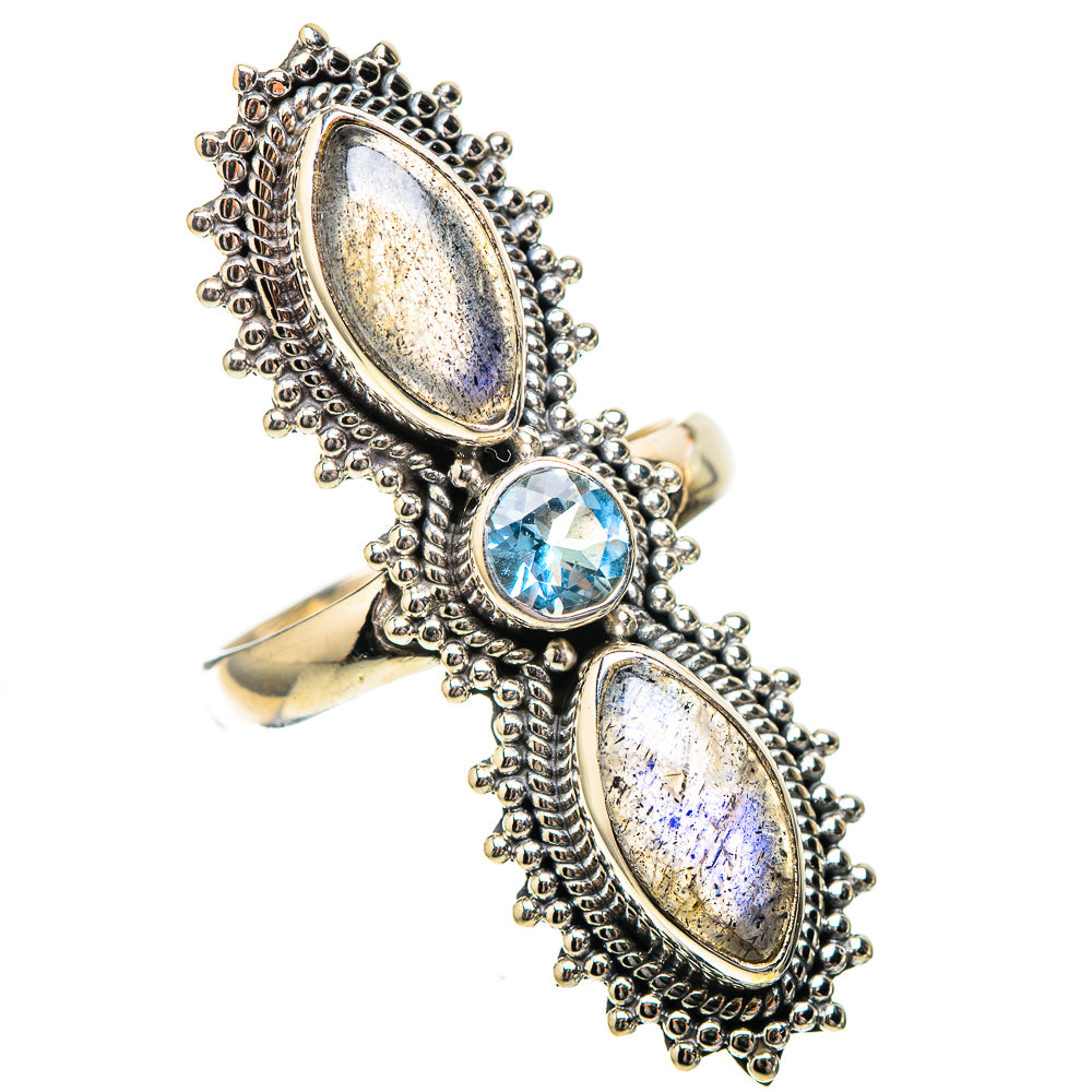 Large Labradorite, Blue Topaz Ring Size 8 (925 Sterling Silver) RING137934