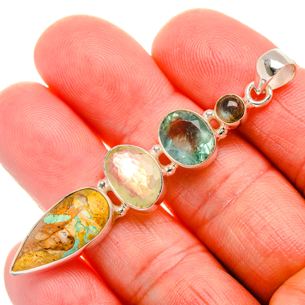 Blue Copper Composite Turquoise, Prehnite, Apatite, Labradorite Pendant 2 1/2" (925 Sterling Silver) PD38093