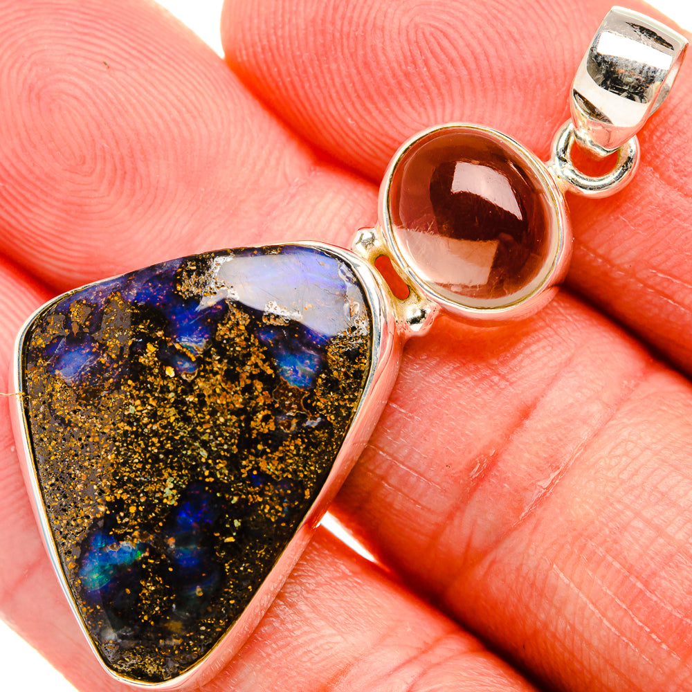 Boulder Opal, Smoky Quartz 925 Sterling Silver Pendant 1 7/8" (925 Sterling Silver) PD38359