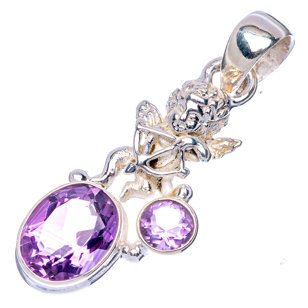 Faceted Amethyst Angel Pendant 1 3/8" (925 Sterling Silver) P41153