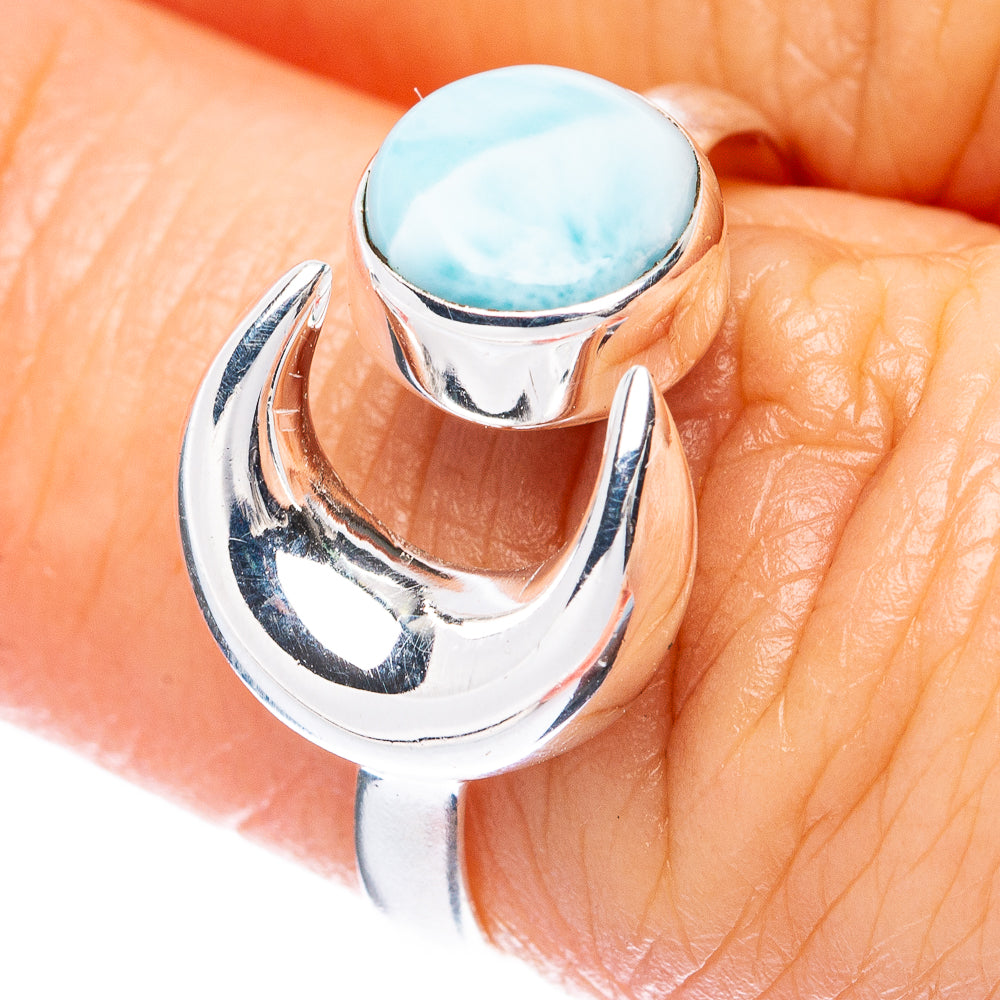 Larimar Dainty Moon Ring Size 7 (925 Sterling Silver) R3421