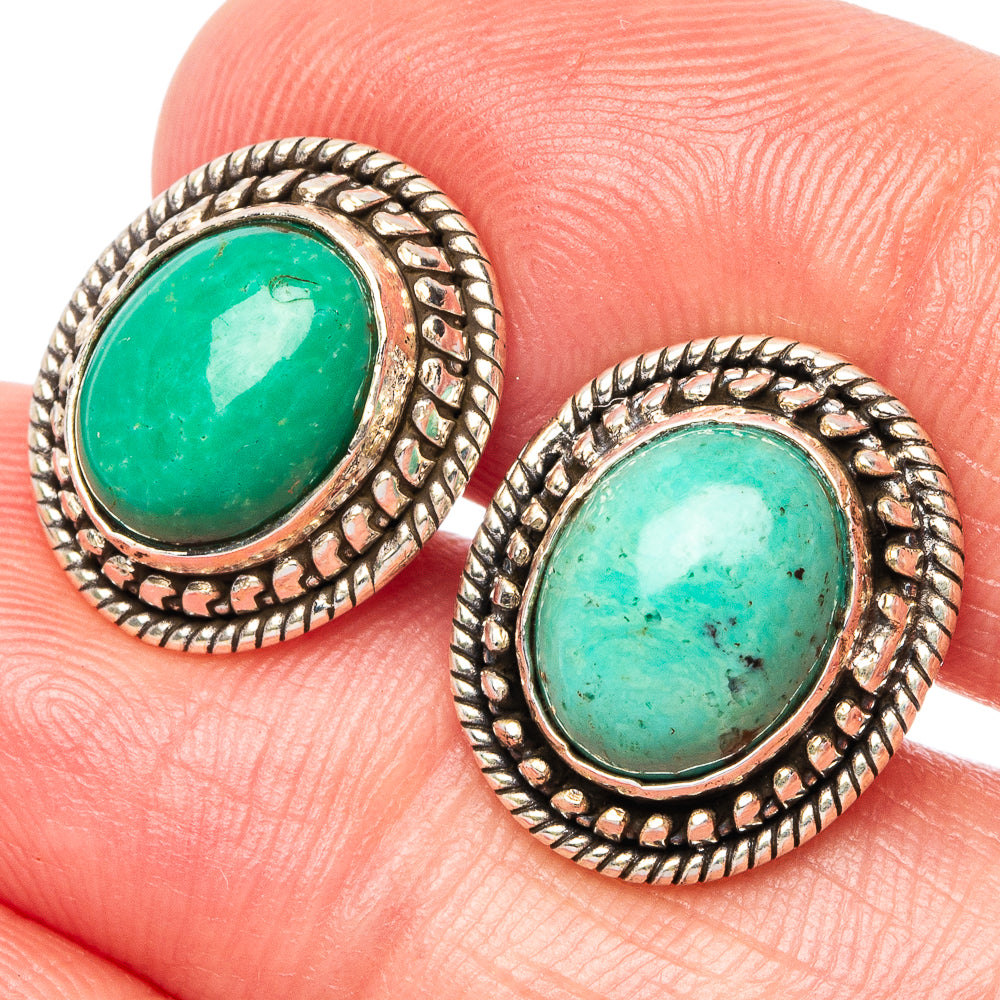 Tibetan Turquoise Earrings 5/8" (925 Sterling Silver) E1557
