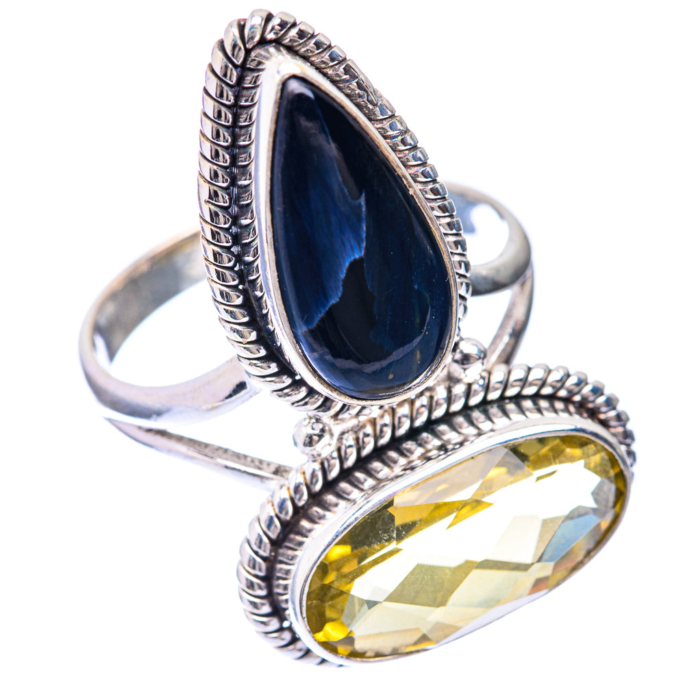 Large Lemon Quartz, Pietersite Ring Size 11.75 (925 Sterling Silver) R141611