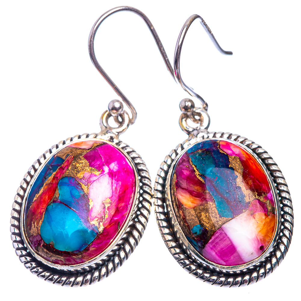 Kingman Pink Dahlia Turquoise Earrings 1 3/8" (925 Sterling Silver) E432441