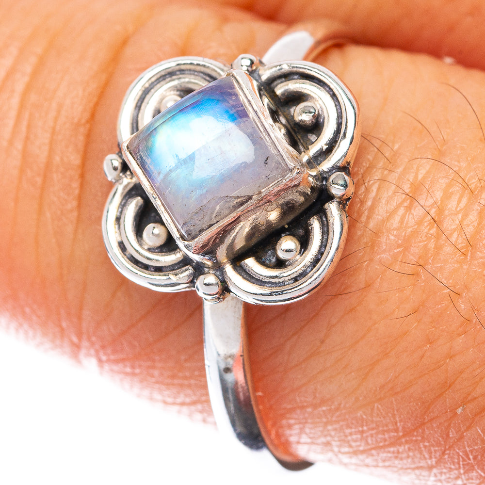 Rainbow Moonstone Dainty Ring Size 9.25 (925 Sterling Silver) R145020