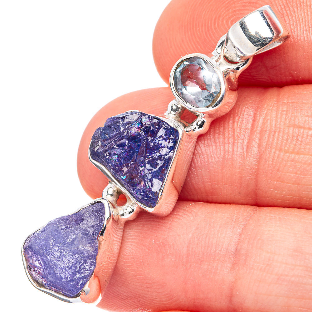 Tanzanite, Blue Topaz Pendant 1 5/8" (.925 Sterling Silver)