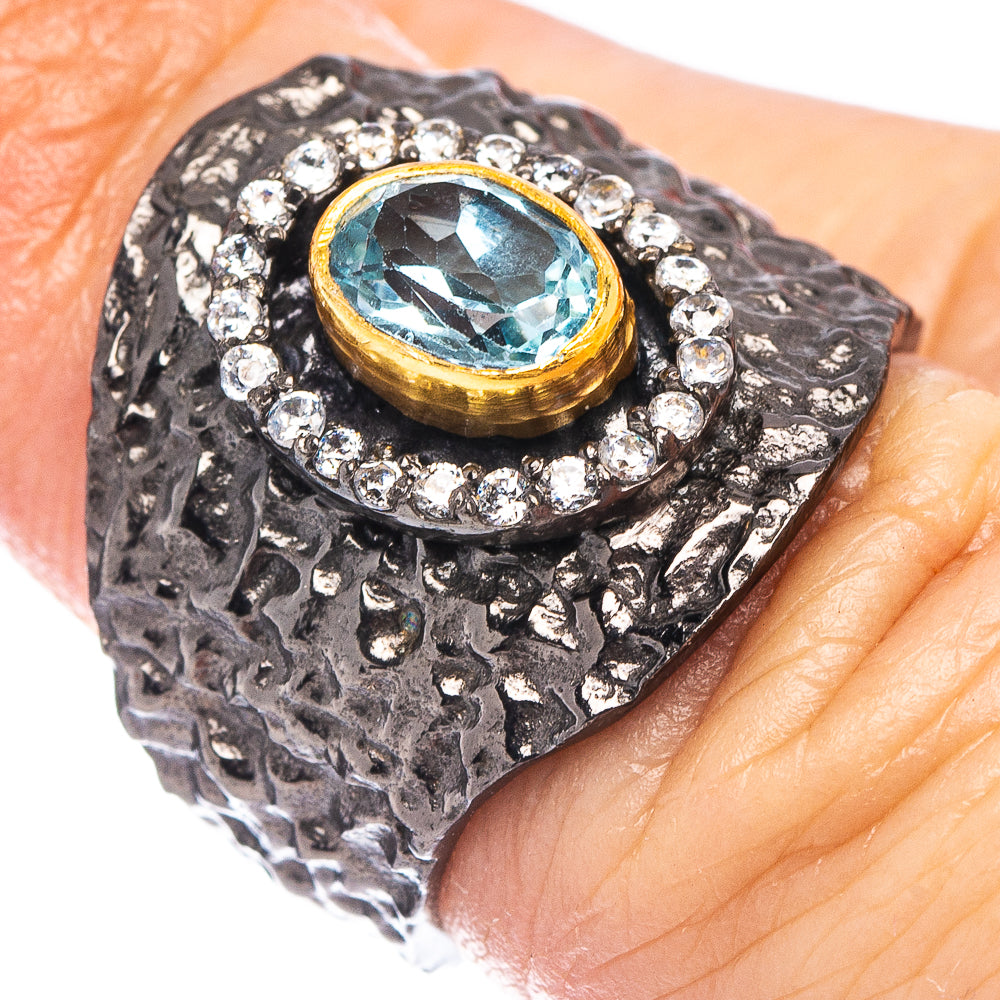 Blue Topaz Black Rhodium Plated Ring Size 5.75 (.925 Sterling Silver)