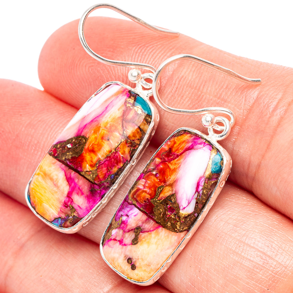 Kingman Pink Dahlia Turquoise Earrings 1 1/2" (925 Sterling Silver) E2440