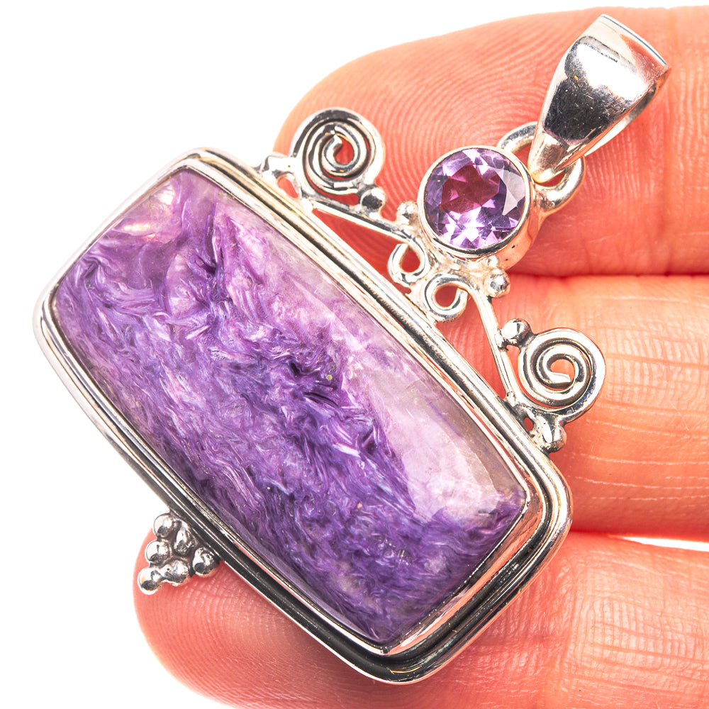 Charoite, Amethyst Pendant 1 5/8" (925 Sterling Silver) P38902