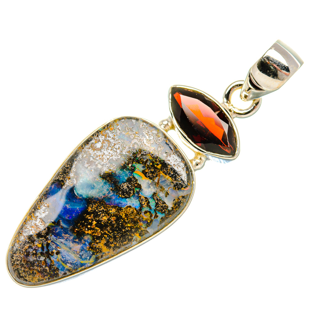 Boulder Opal, Garnet Pendant 1 7/8" (925 Sterling Silver) PD37924