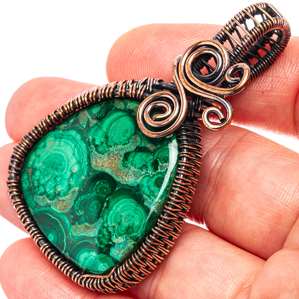 Malachite Wire Wrap Pendant 2 1/4" (Oxidized Copper)