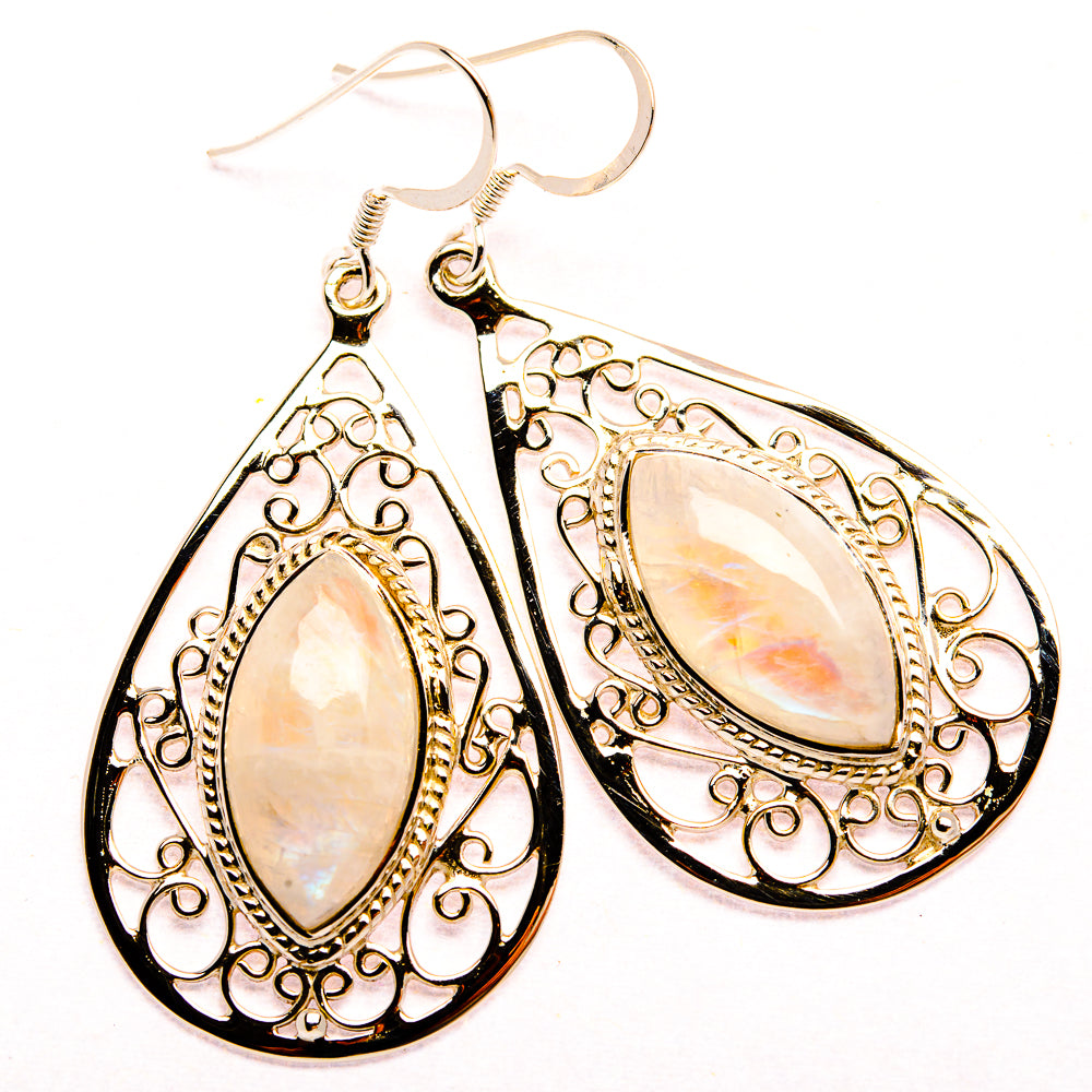 Signature Rainbow Moonstone 925 Sterling Silver Earrings 2 1/4" (925 Sterling Silver) EARR431959
