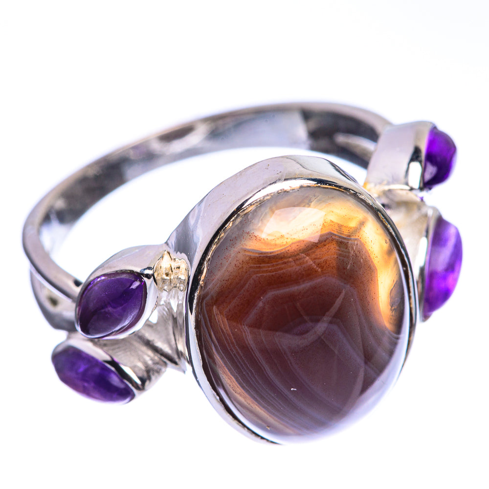 Botswana Agate, Amethyst 925 Sterling Silver Ring Size 9.25