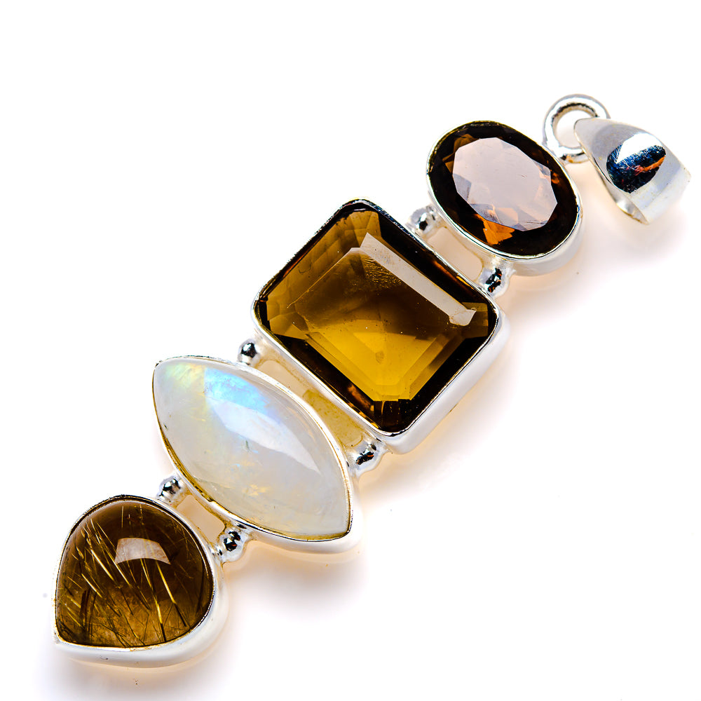 Smoky Quartz, Rainbow Moonstone, Rutilated Quartz Pendant 2 3/8" (925 Sterling Silver) PD37999