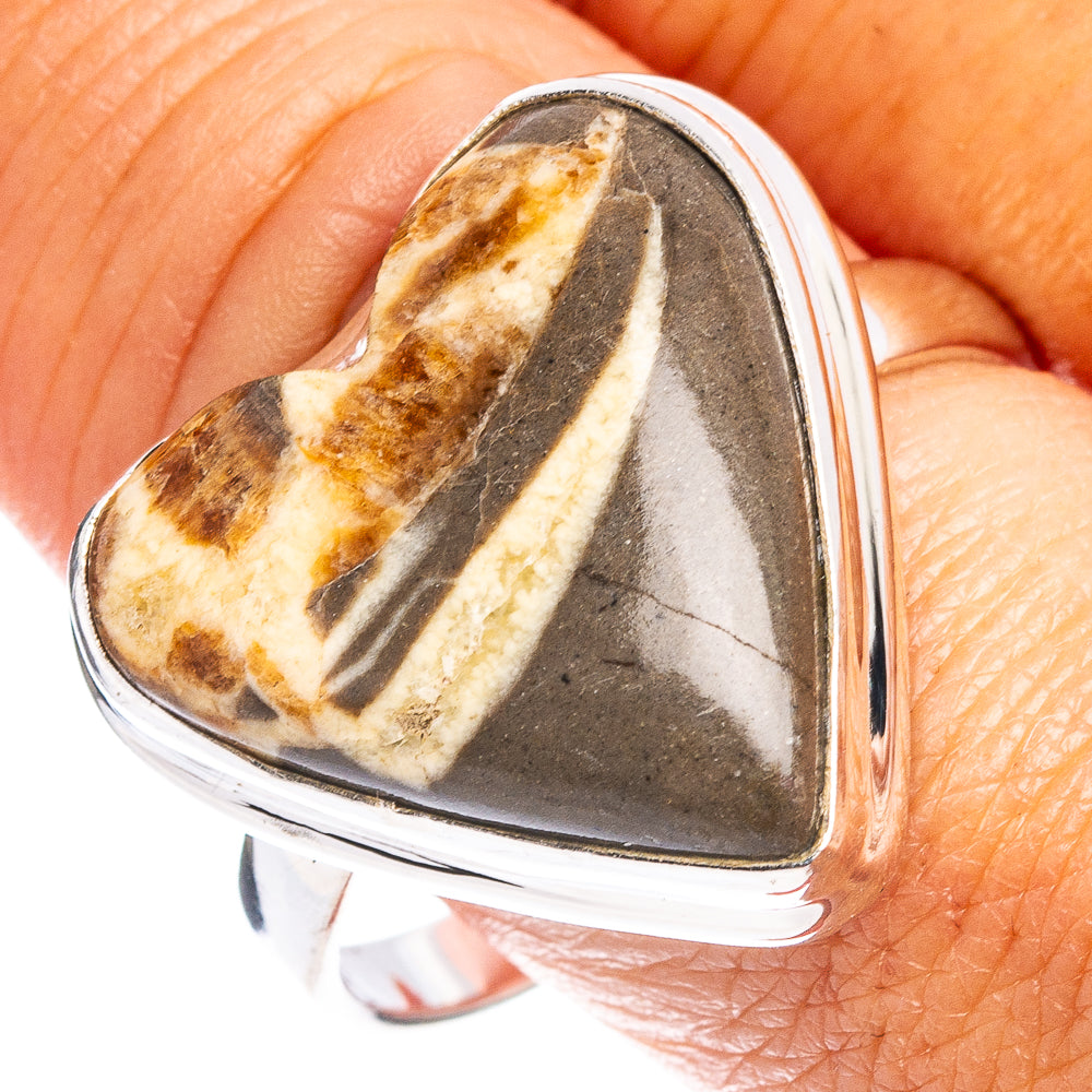 Septarian Nodule Heart Ring Size 11.5 (.925 Sterling Silver)