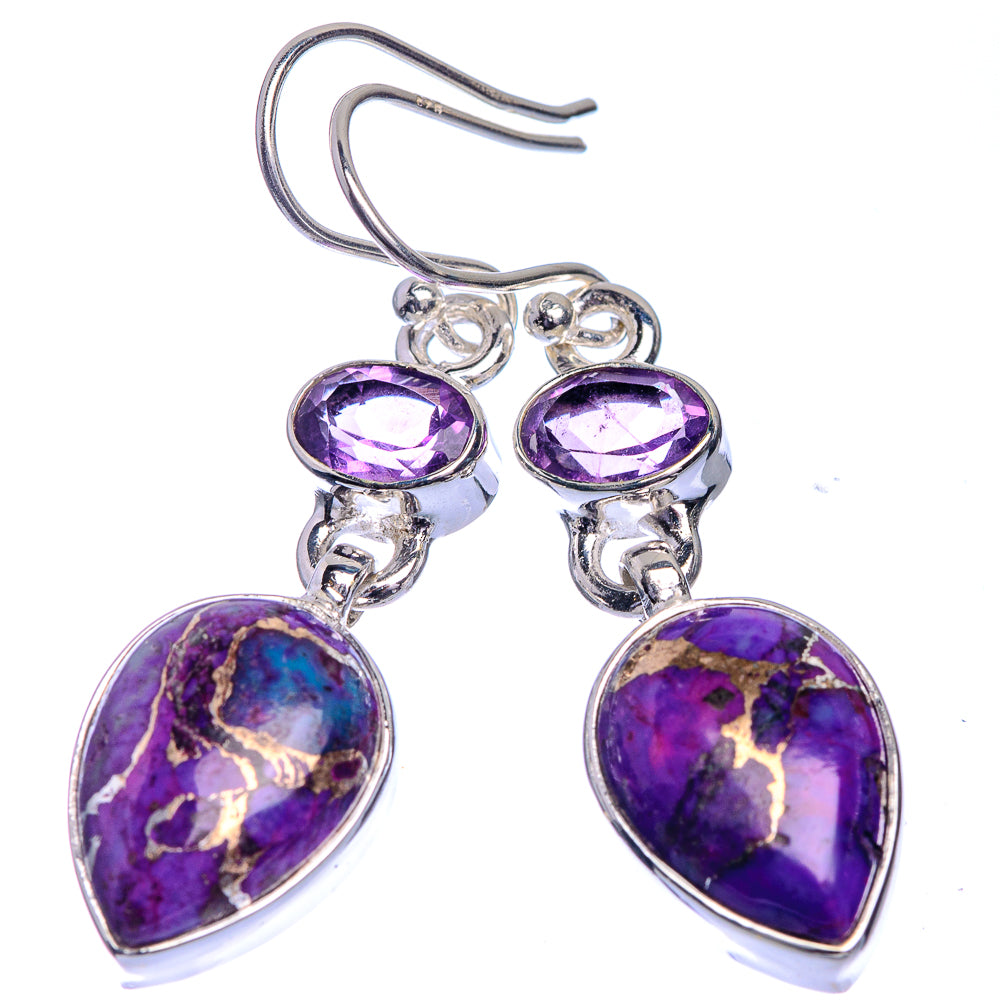 Purple Copper Composite Turquoise, Amethyst Earrings 1 5/8" (925 Sterling Silver) E432991