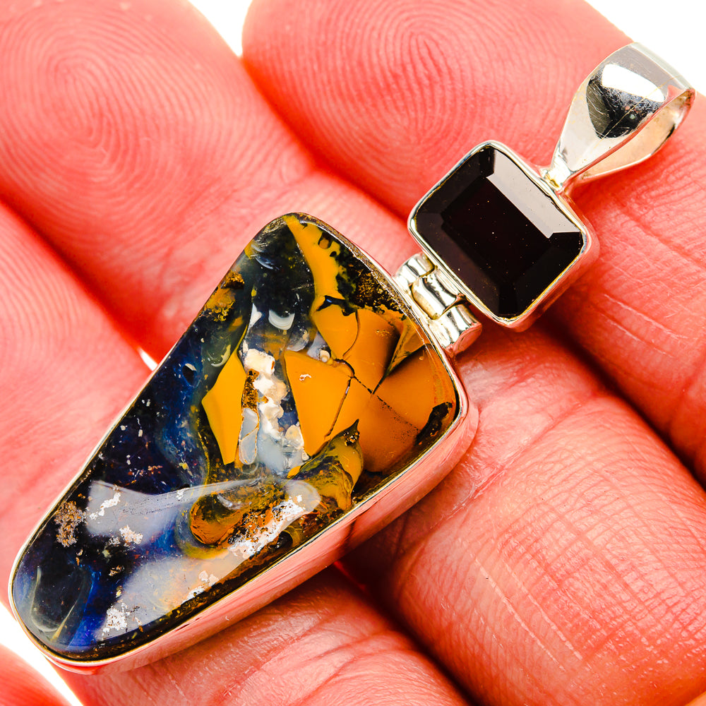 Boulder Opal, Garnet Pendant 2" (925 Sterling Silver) PD37883
