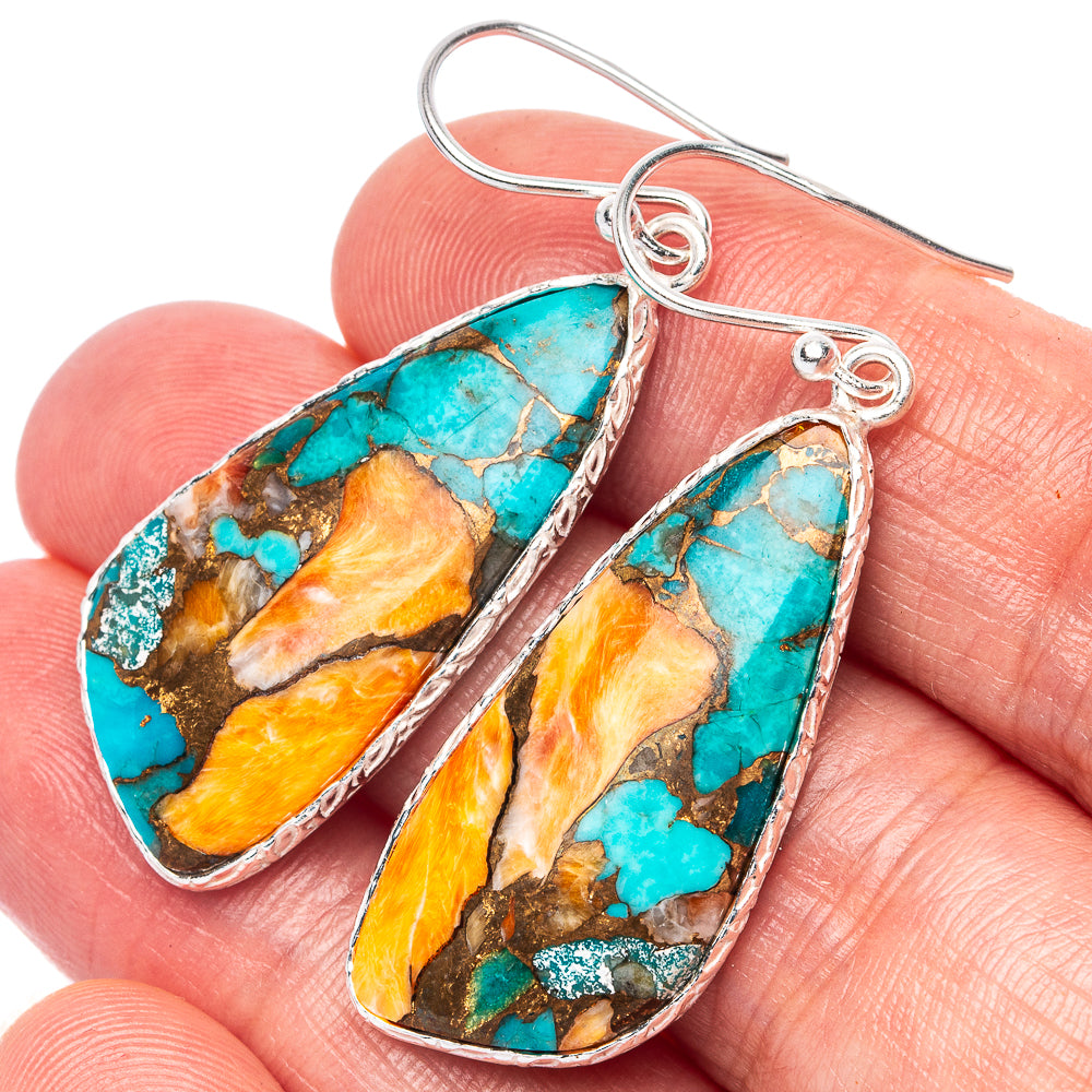 Spiny Oyster Turquoise 925 Sterling Silver Earrings 1 3/4" (925 Sterling Silver) E1979