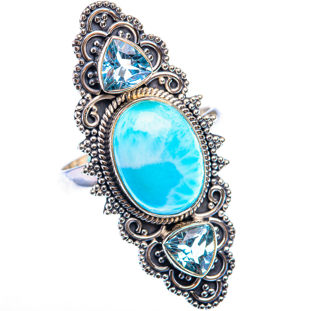 Large Larimar, Blue Topaz Ring Size 10 (925 Sterling Silver) RING139999
