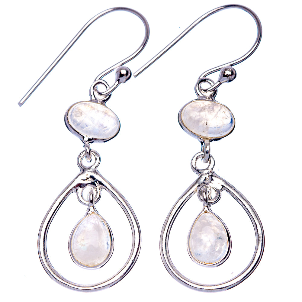 Rainbow Moonstone Dainty Earrings 1 5/8" (925 Sterling Silver) E2079
