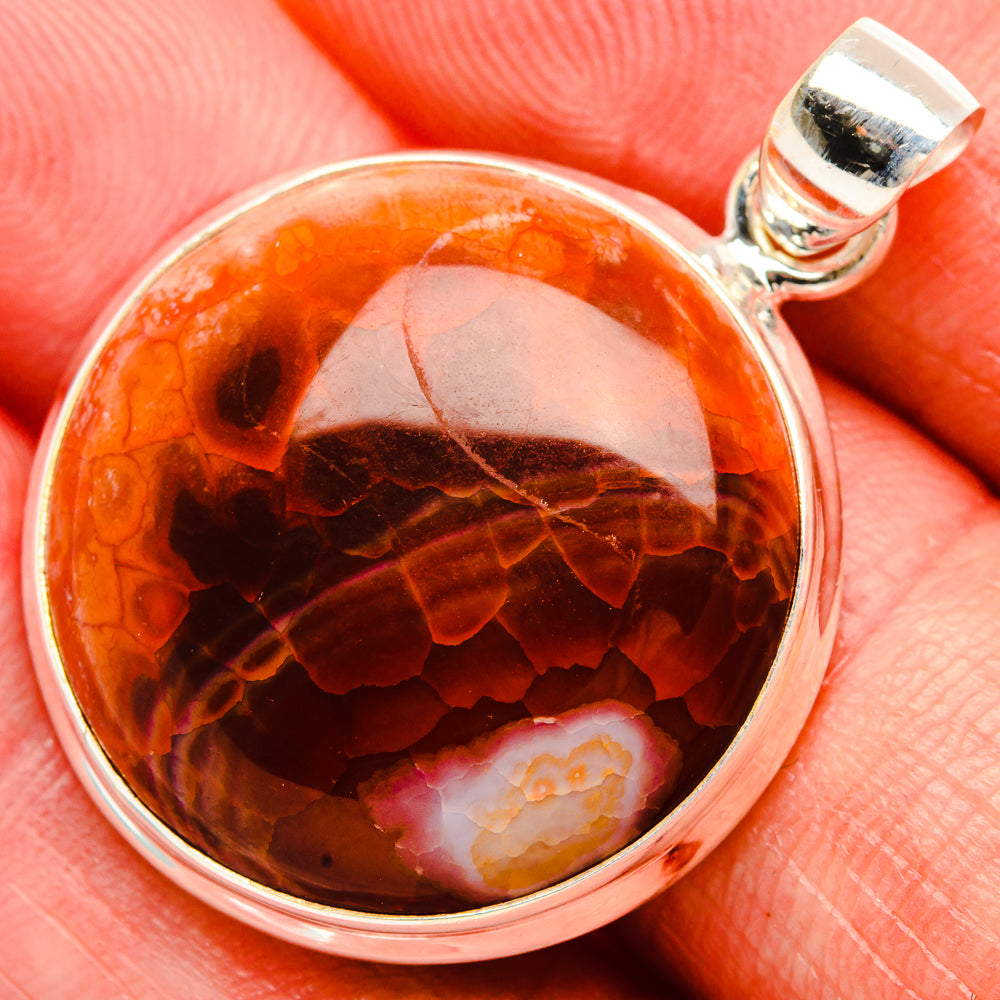 Fire Crab Agate 925 Sterling Silver Pendant 1 1/2" (925 Sterling Silver) PD38291
