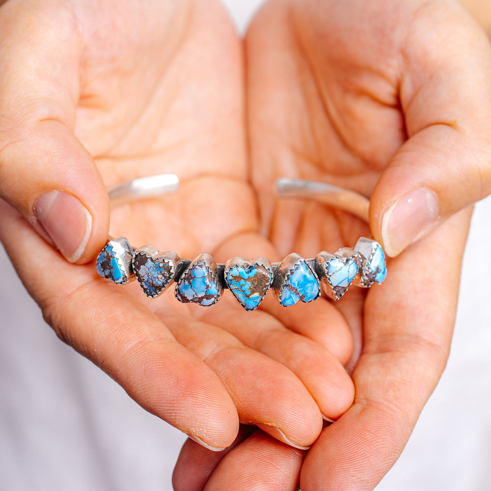 Golden Hills Turquoise Heart Cuff Bracelet Adjustable (.925 Sterling Silver)