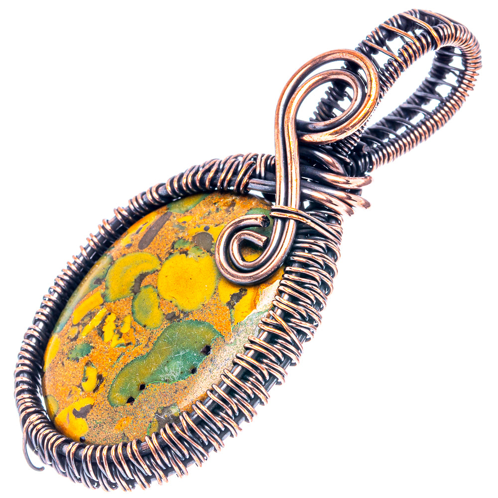 Bamboo Jasper Wire Wrap Pendant 2 1/4" (Oxidized Copper)