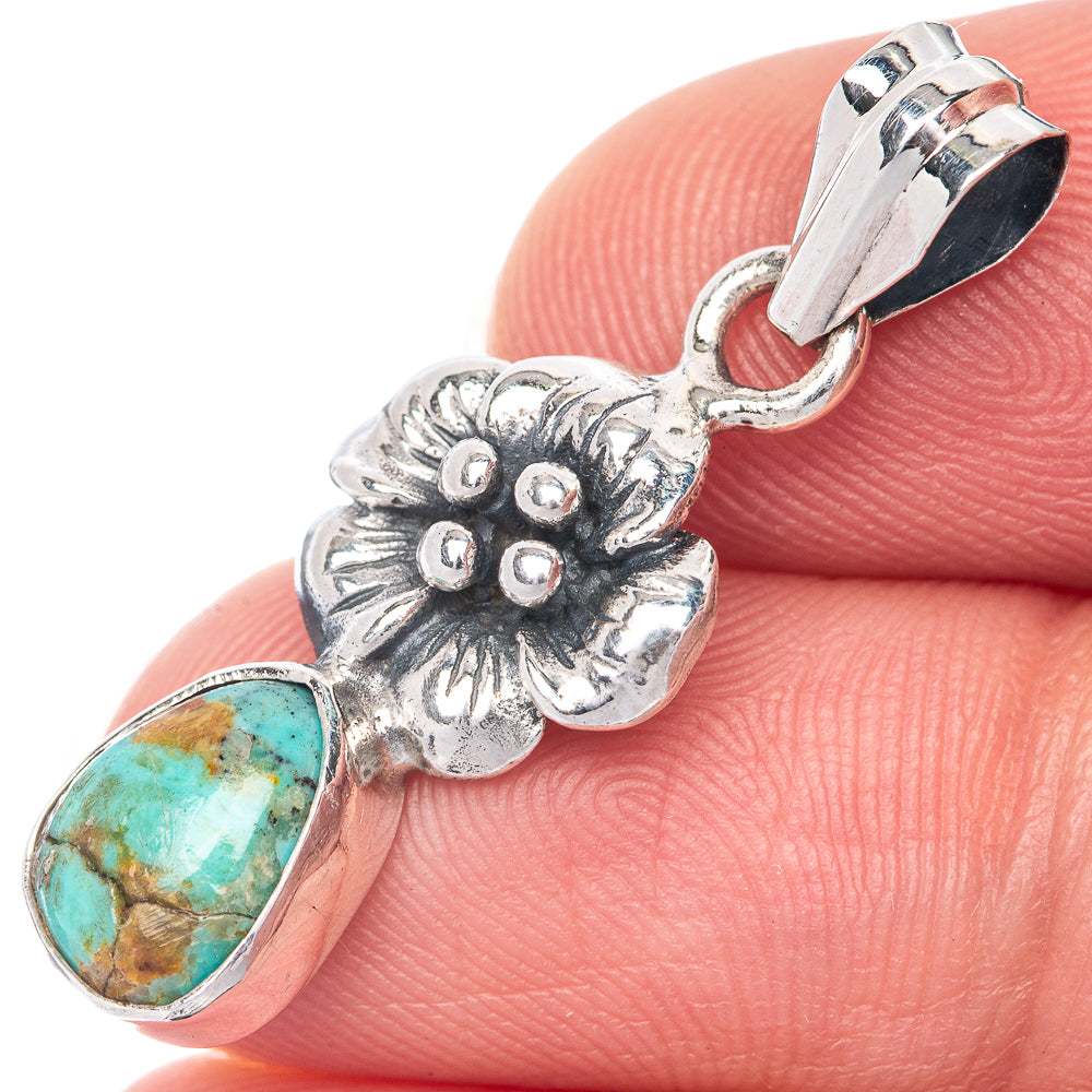 Tibetan Turquoise Dainty Pendant 1 1/4" (925 Sterling Silver) P39917