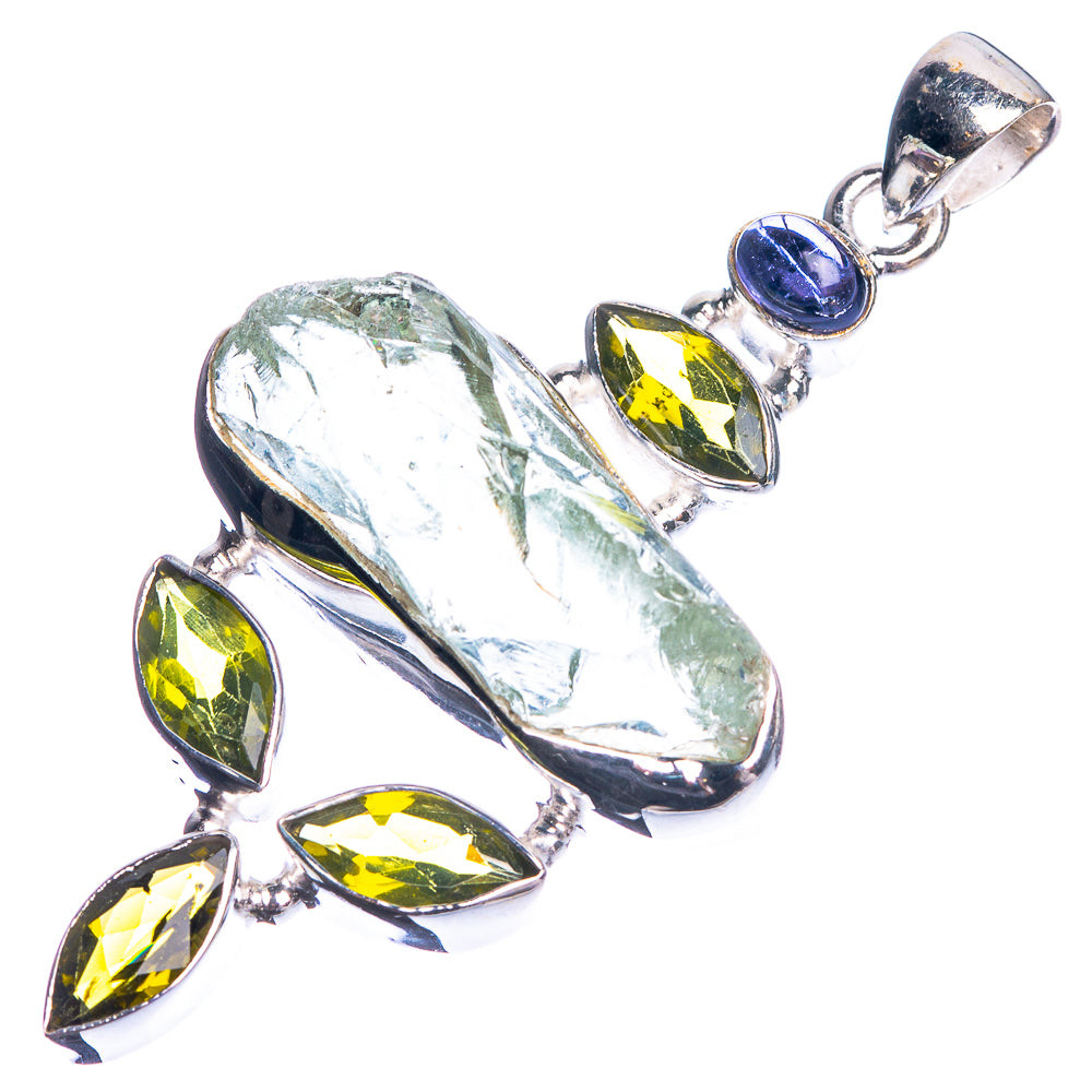 Rough Green Amethyst, Peridot, Tanzanite 925 Sterling Silver Pendant 2 1/4"