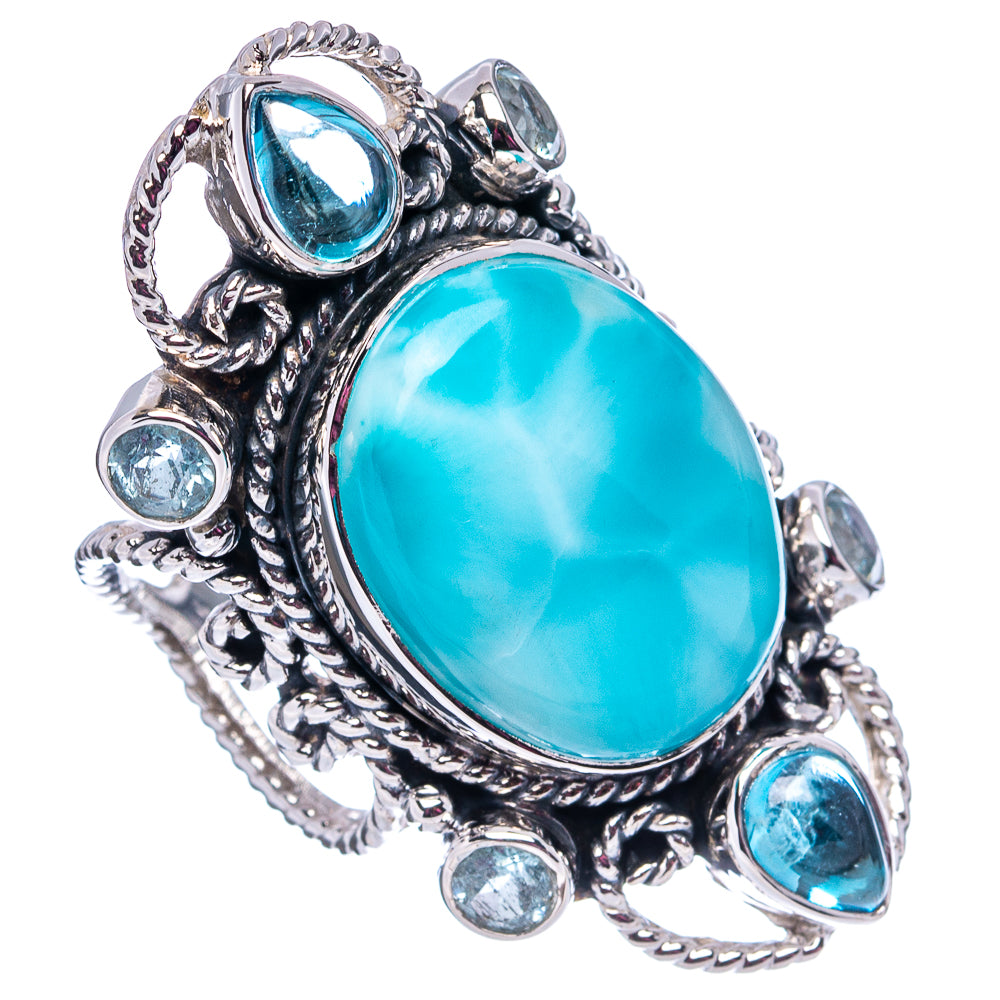 Signature Larimar, Aquamarine, Blue Topaz Ring Size 8.75 (.925 Sterling Silver)