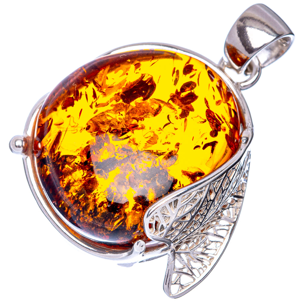 Anasilvercos Baltic Amber Pendant 1 1/2" (925 Sterlnig Silver)