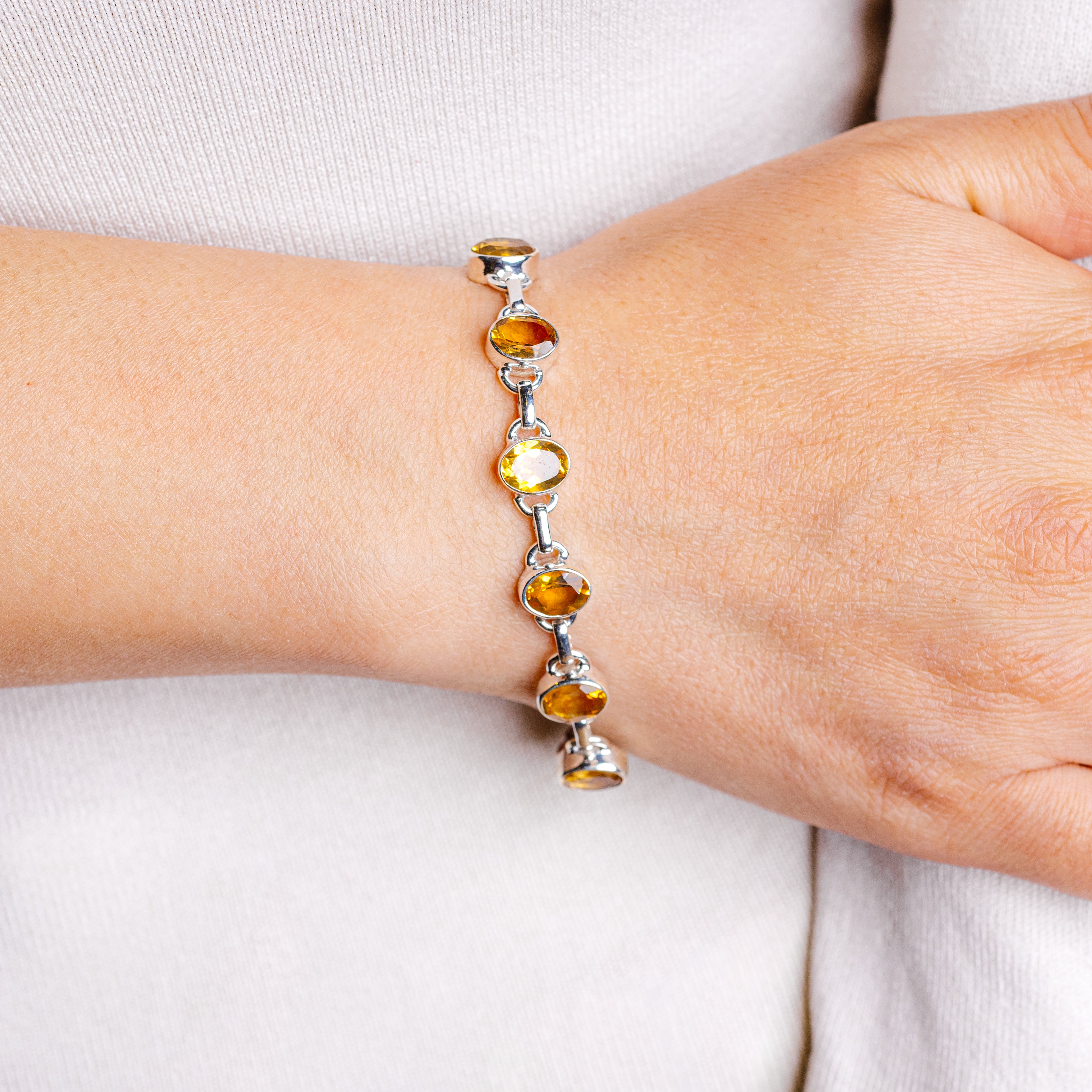 Citrine Bracelet 6 to 7" (.925 Sterling Silver)