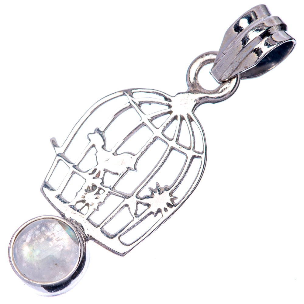 Rainbow Moonstone Dainty Pendant 1 3/8" (925 Sterling Silver) P39911