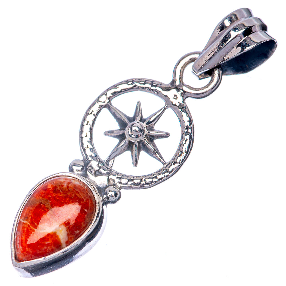 Mexican Fire Agate Dainty Pendant 1 3/8" (925 Sterling Silver) P39894