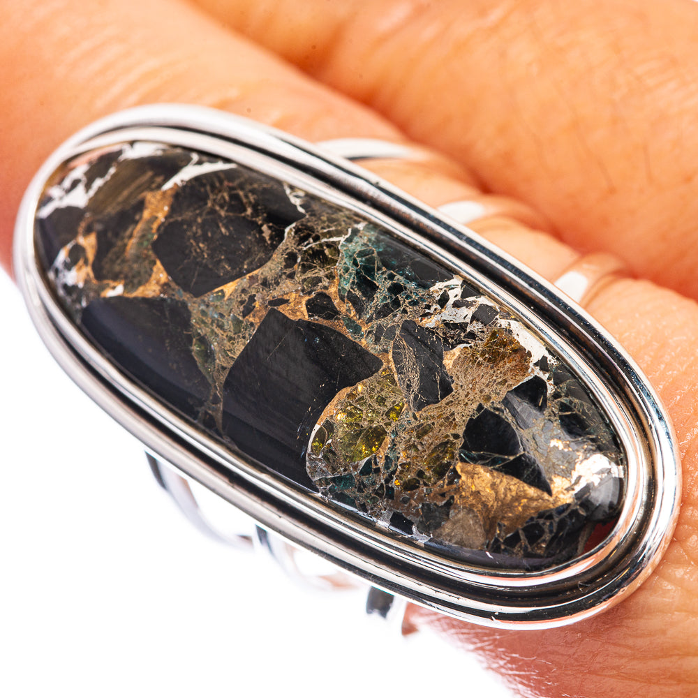 Huge Copper Black Onyx 925 Sterling Silver Ring Size 9.75