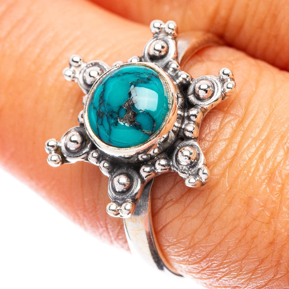 Tibetan Turquoise Flower 925 Sterling Silver Ring Size 8 (925 Sterling Silver) R5490