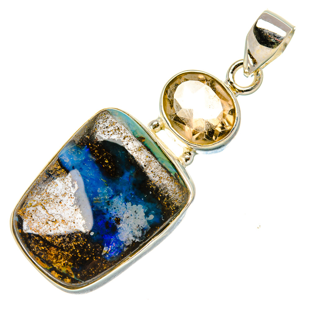 Boulder Opal, Smoky Quartz Pendant 1 7/8" (925 Sterling Silver) PD37973