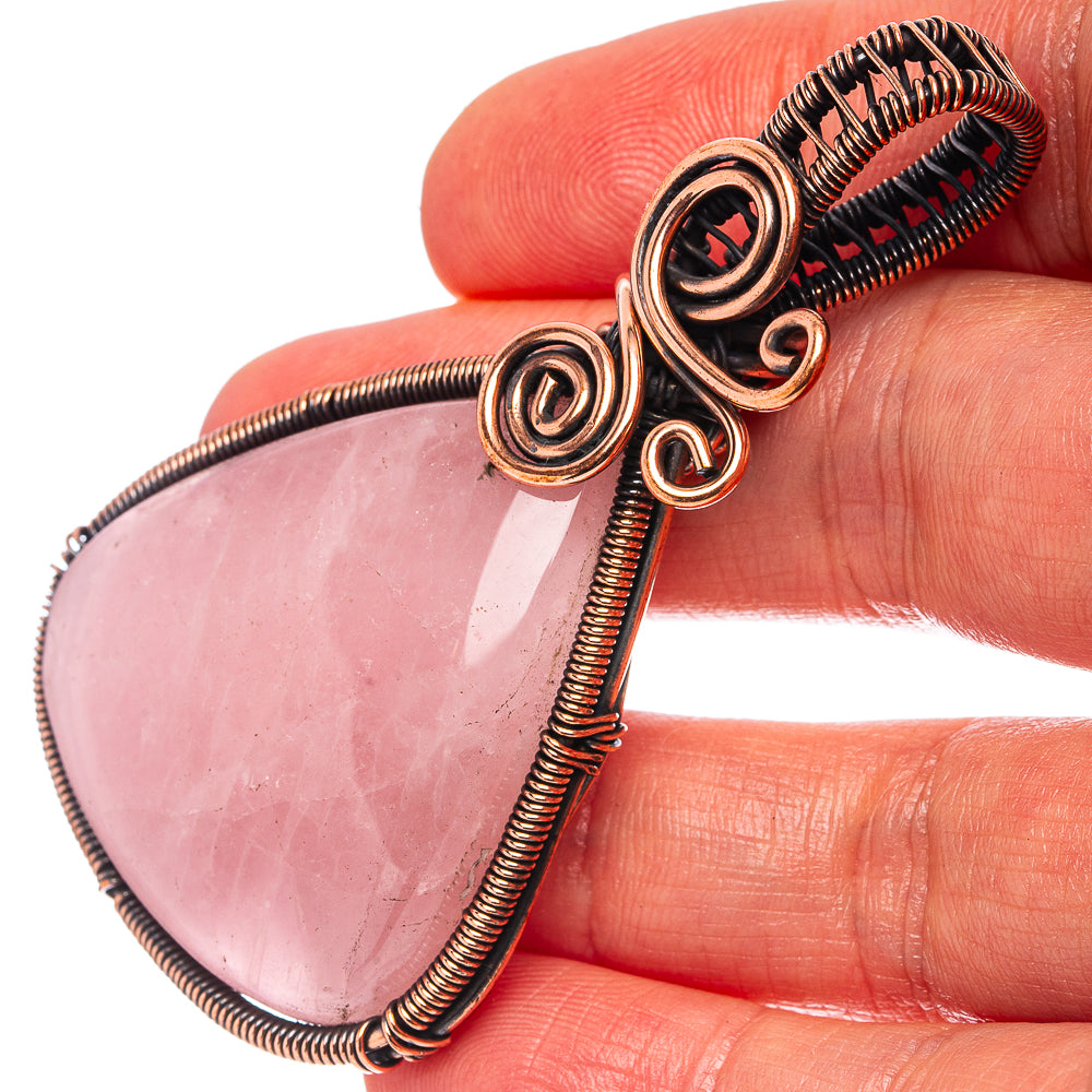 Rose Quartz Wire Wrap Pendant 2 1/2" (Oxidized Copper)