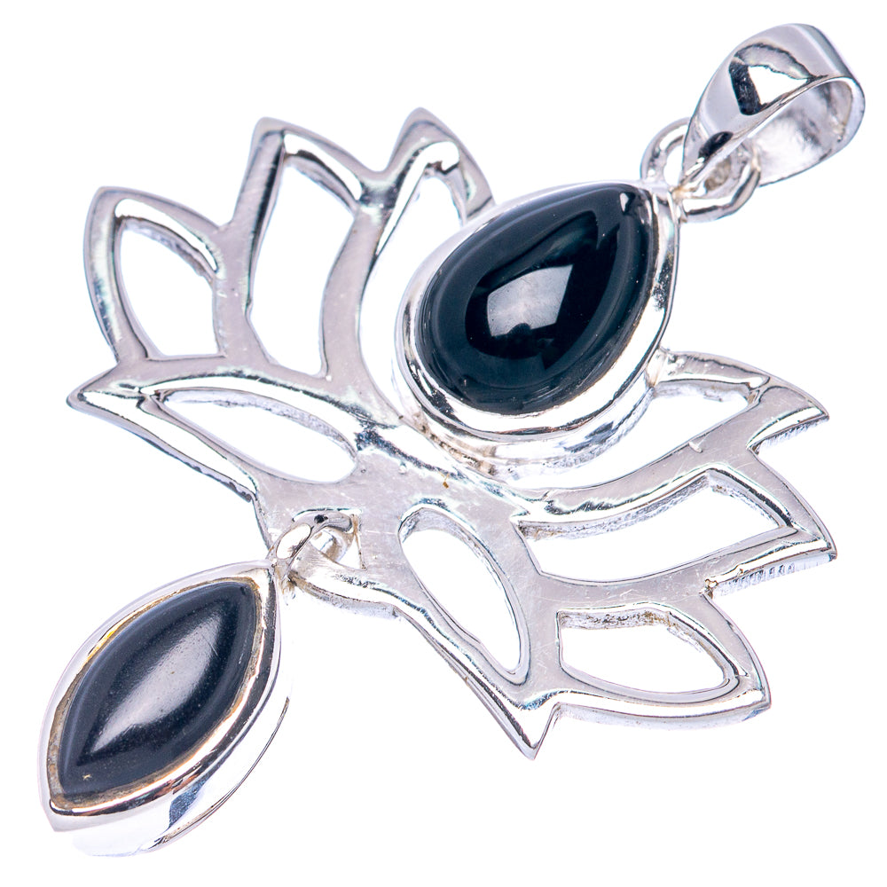 Black Onyx Lotus Dainty Pendant 1 5/8" (925 Sterling Silver) P43573