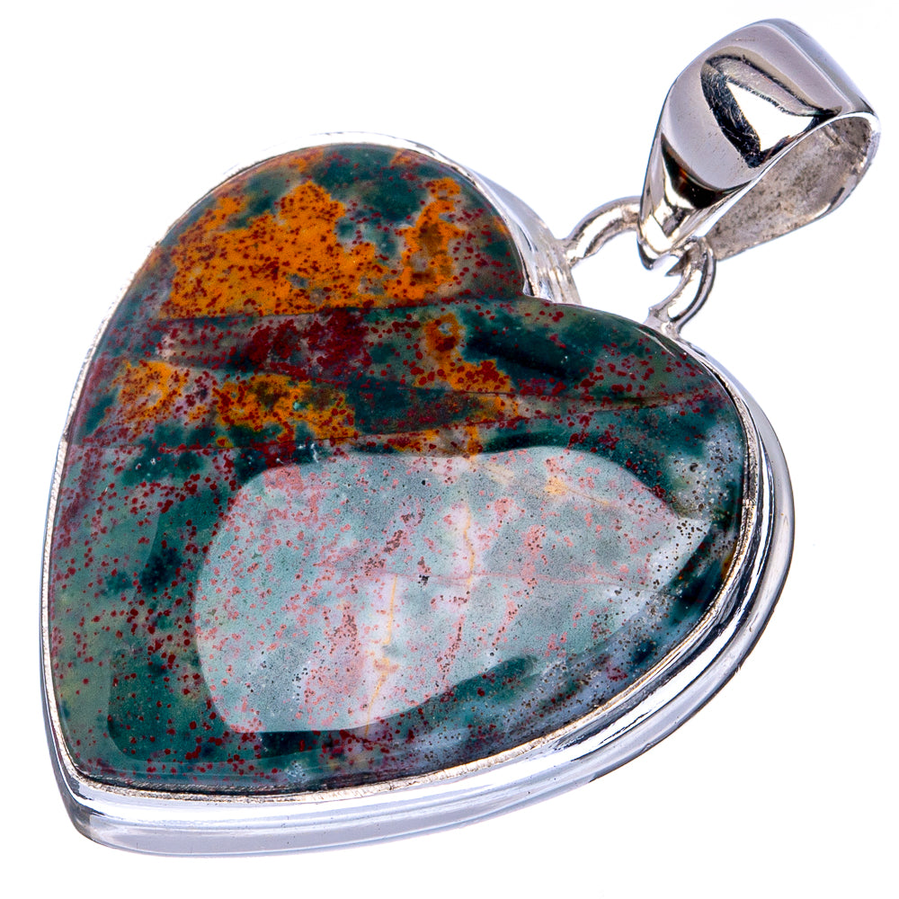 Bloodstone Heart Pendant 1 1/2" (925 Sterling Silver) P41339
