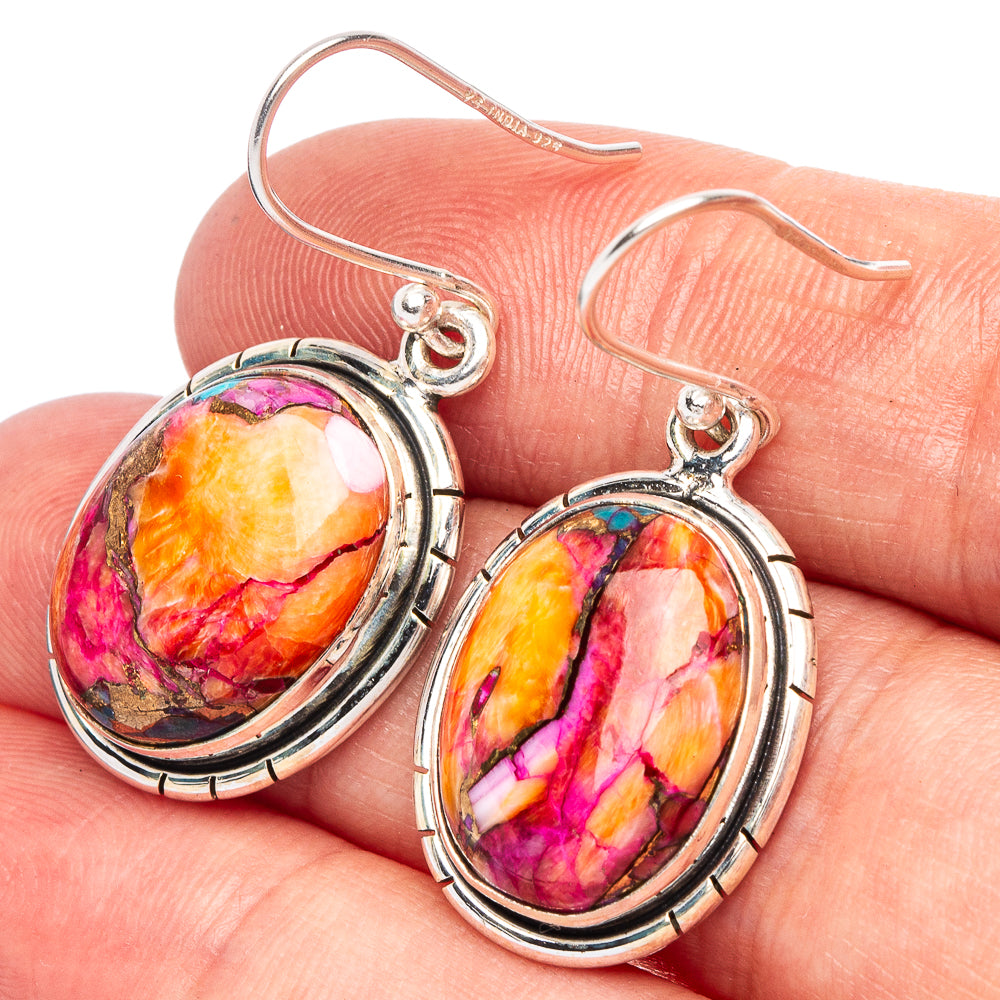 Kingman Pink Dahlia Turquoise 925 Sterling Silver Earrings 1 3/8" (925 Sterling Silver) E2121
