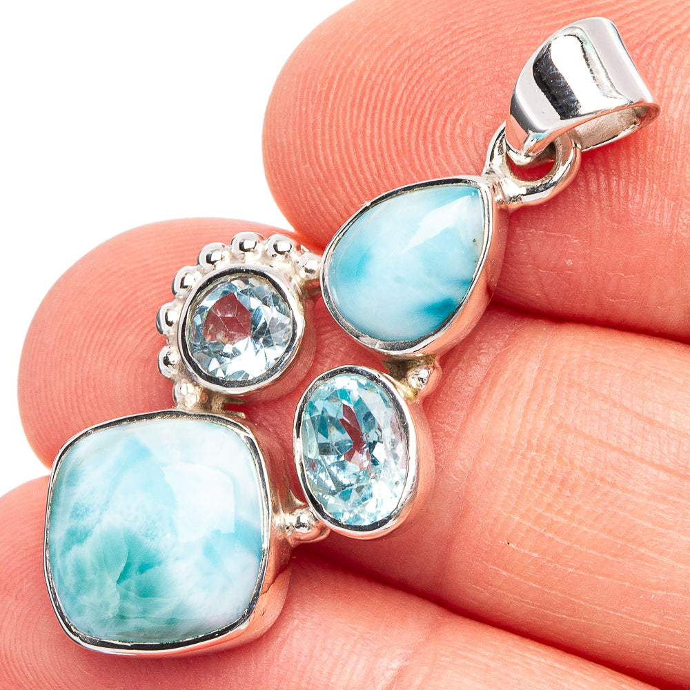Larimar, Blue Topaz 925 Sterling Silver Premium Pendants 1 1/2" (925 Sterling Silver) P43759
