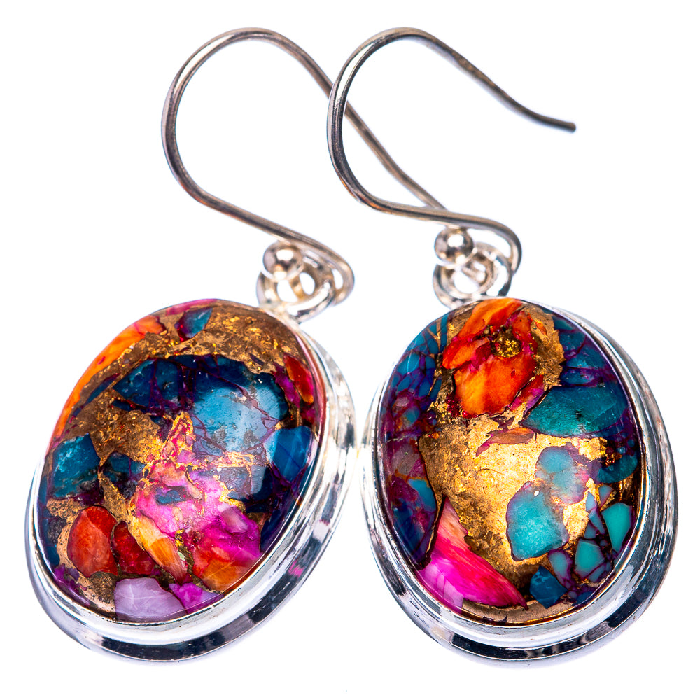 Kingman Pink Dahlia Turquoise Earrings 1 3/8" (925 Sterling Silver) E432574