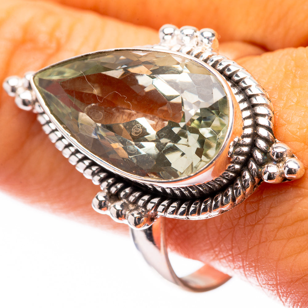 Large Faceted Green Amethyst Ring Size 11.75 (925 Sterling Silver) R140647