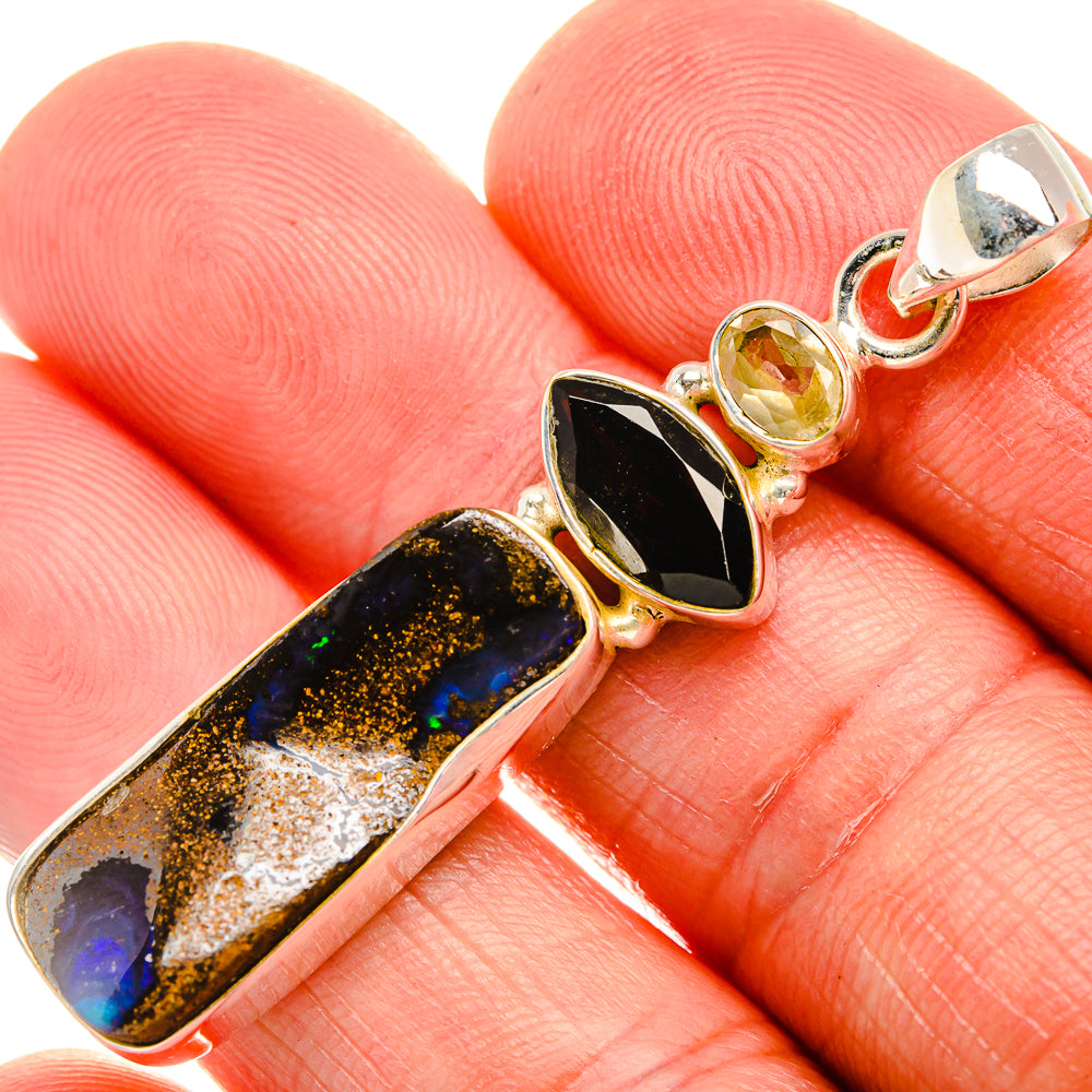 Boulder Opal, Black Onyx, Citrine 925 Sterling Silver Pendant 2" (925 Sterling Silver) PD38338