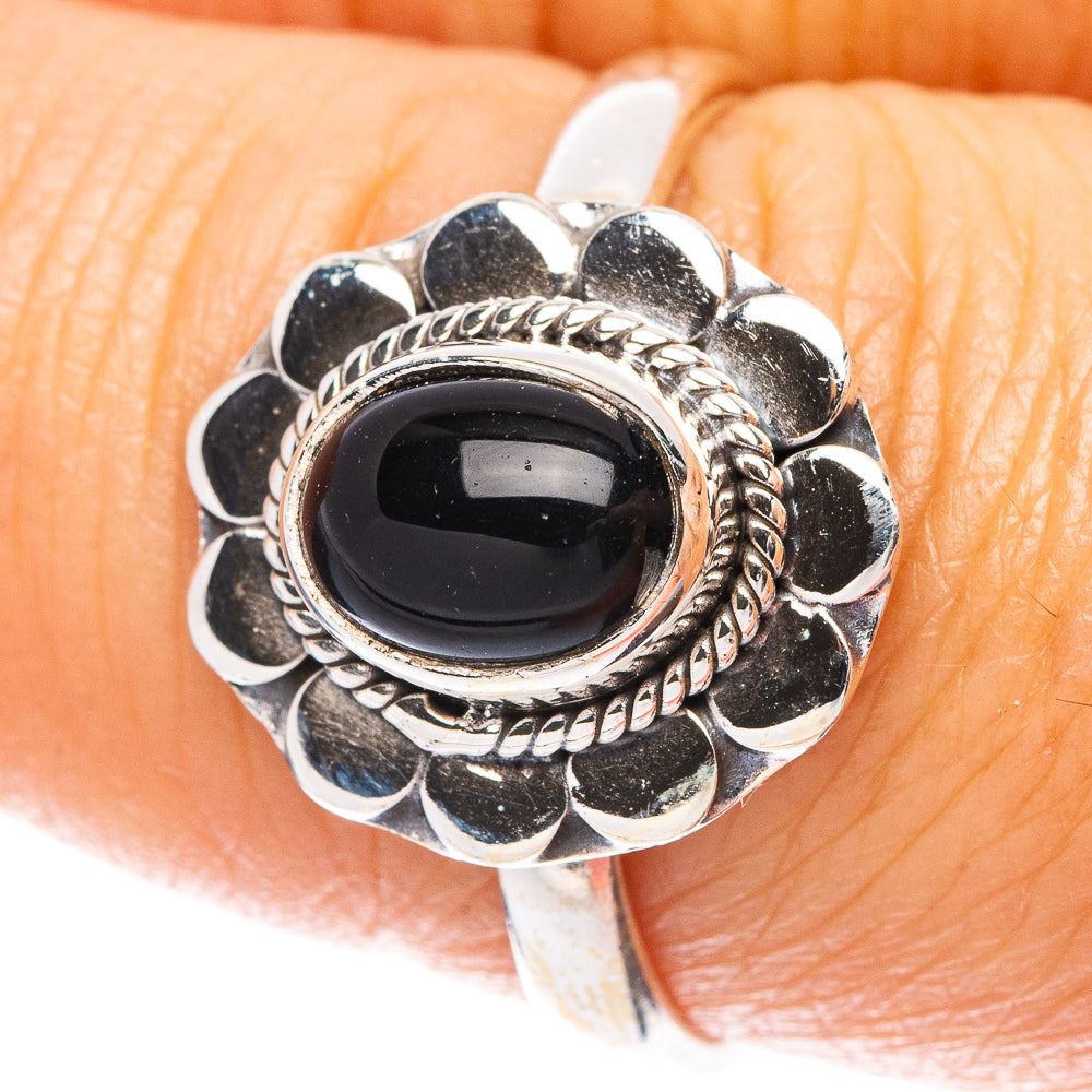 Black Onyx Dainty Ring Size 8 (925 Sterling Silver) R5735